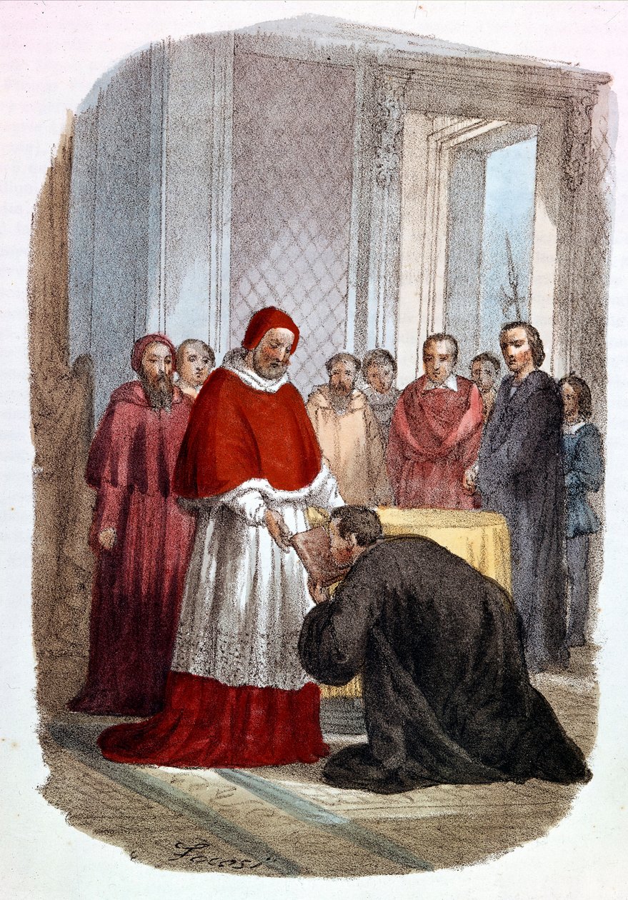 Klemens VII (1478 - 1534, Jules de Medicis) przyjmuje dedykację "Istorie Fiorentine" Niccolo di Bernardo dei Machiavelli (Nicolas Machiavel autorstwa Alessandro Focosi