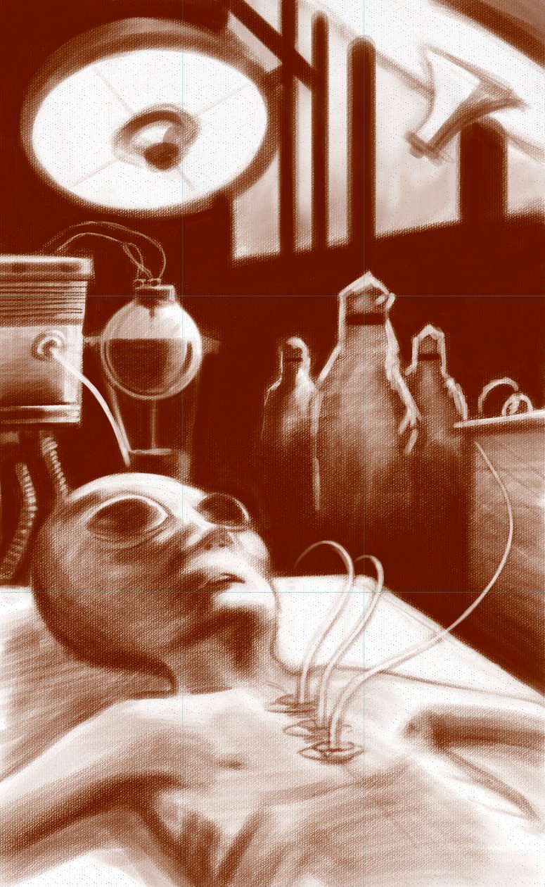 Fantastic Creature: obcy poddany testom laboratoryjnym. Ilustracja autorstwa Alesandra Lonatiego. 2010 autorstwa Alessandro Lonati