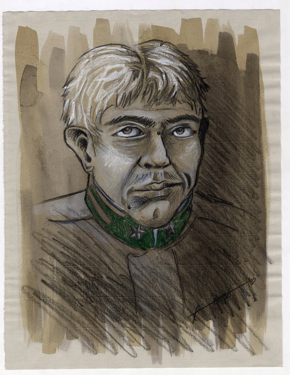 Pierwsza wojna światowa 1914-1918: portret młodego żołnierza myśliwego alpejskiego (hunter-alpine) armii włoskiej w 1915 r. Rysunek Alessandro Lonati autorstwa Alessandro Lonati