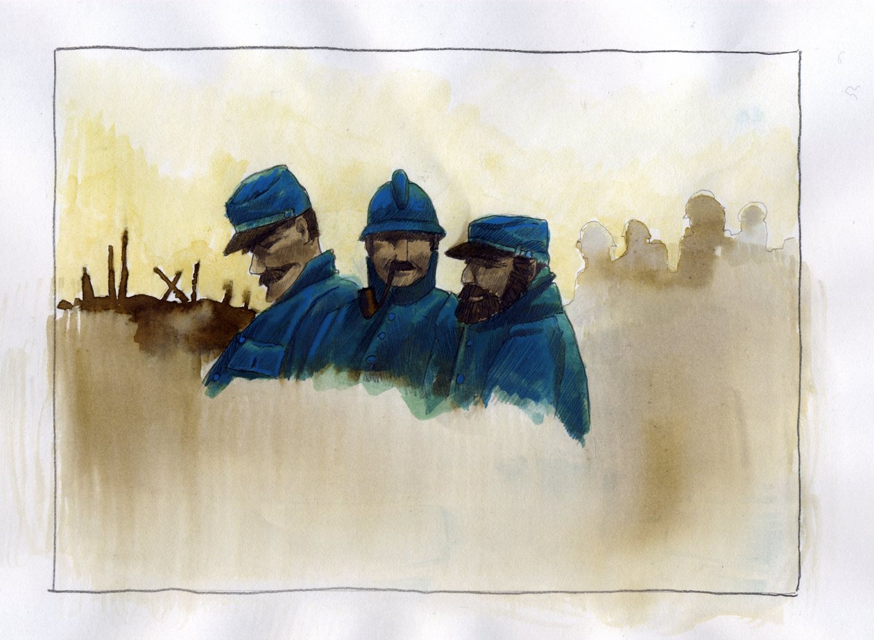 Primeira Guerra Mundial: soldados franceses durante a Primeira Guerra Mundial Desenho colorido de Alessandro Lonatipolish autorstwa Alessandro Lonati