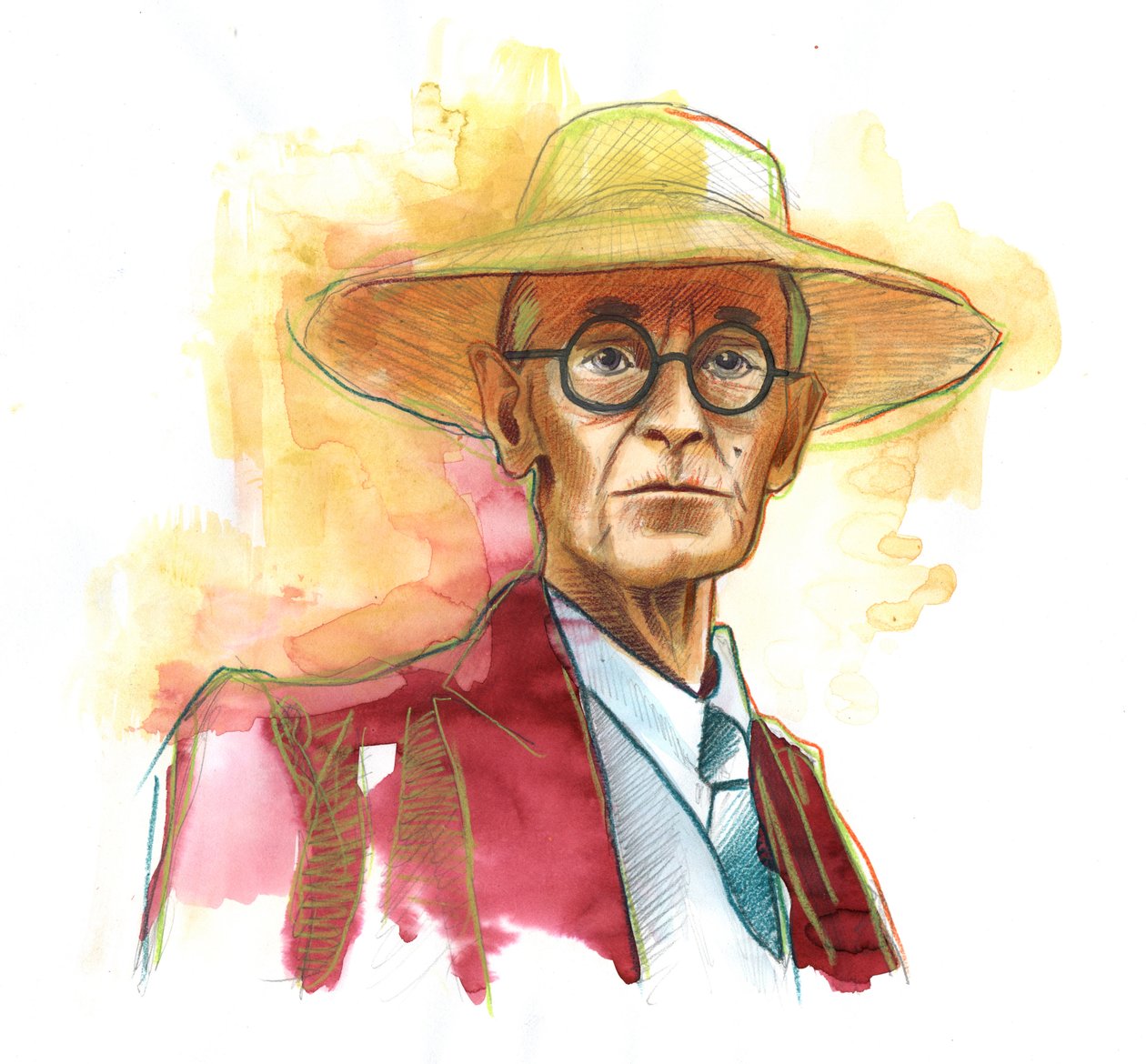 Hermann Hesse (1877-1962), niemiecki powieściopisarz, poeta i eseista, następnie Szwajcar - ilustracja Alessandro Lonati autorstwa Alessandro Lonati