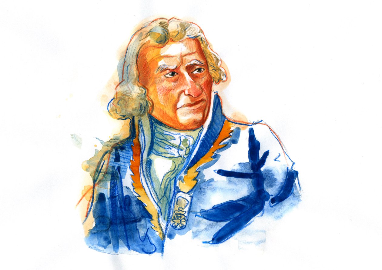 Portret barona Antoine Augustina Parmentiera (1737-1813), francuskiego farmaceuty, dietetyka i agronoma (Antoine-Augustin Parmentier wokalny propagator ziemniaka jako źródła pożywienia dla ludzi we Francji i całej Europie) autorstwa Alessandro Lonati