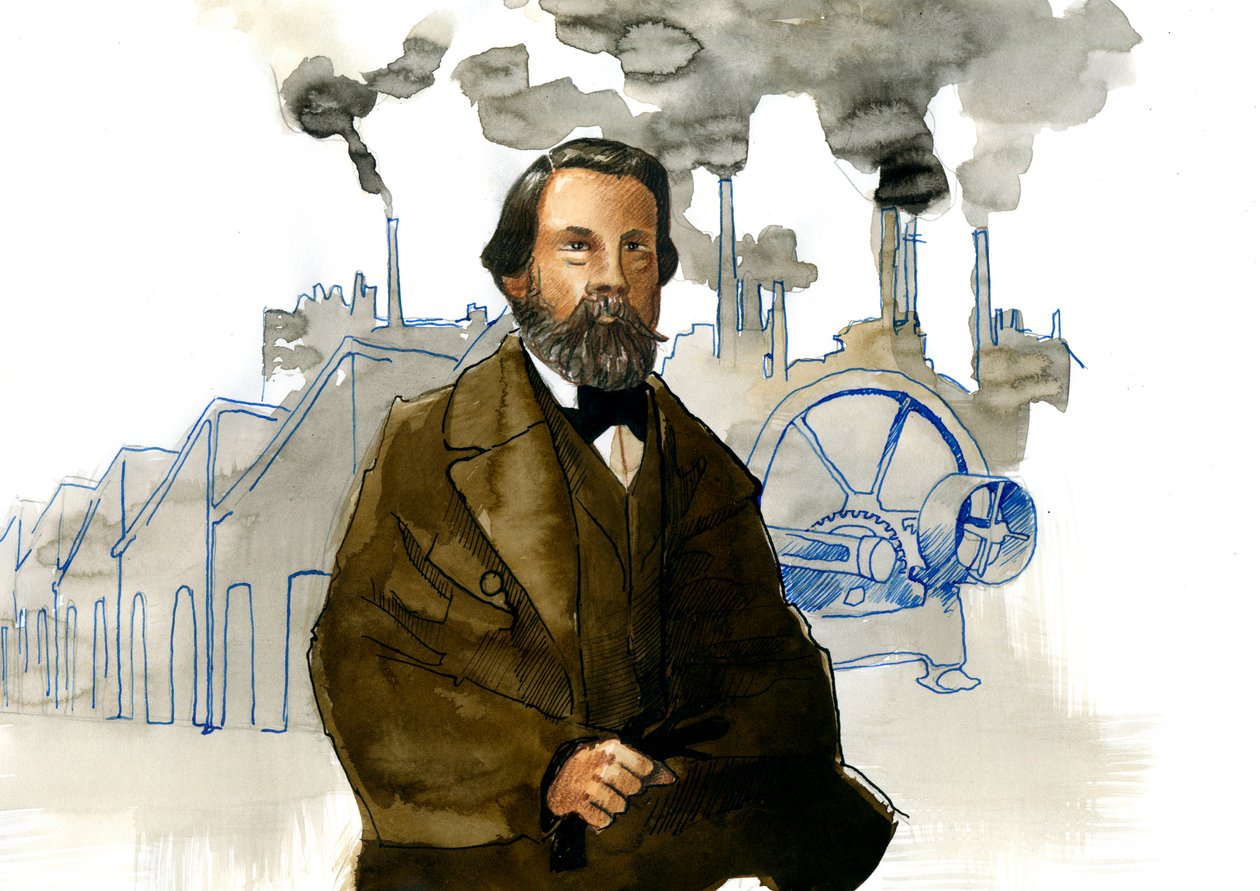 Retrato de Friedrich Engels (1820-1895), teórico socialista alemão e polonês político autorstwa Alessandro Lonati
