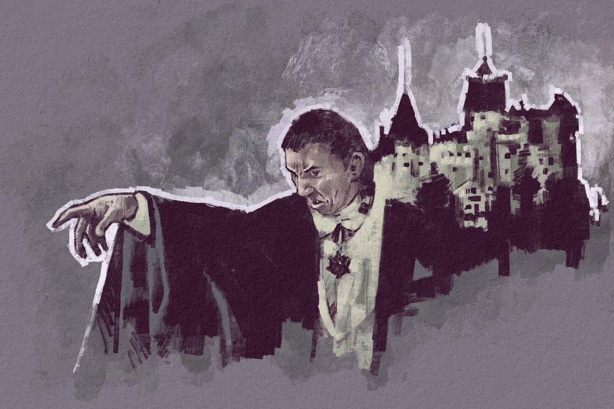 Portret węgierskiego aktora Bela Lugosiego jako hrabiego Draculi (ilustracja) autorstwa Alessandro Lonati