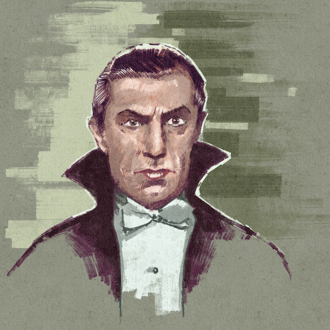 Portret węgierskiego aktora Bela Lugosiego jako hrabiego Draculi (ilustracja) autorstwa Alessandro Lonati