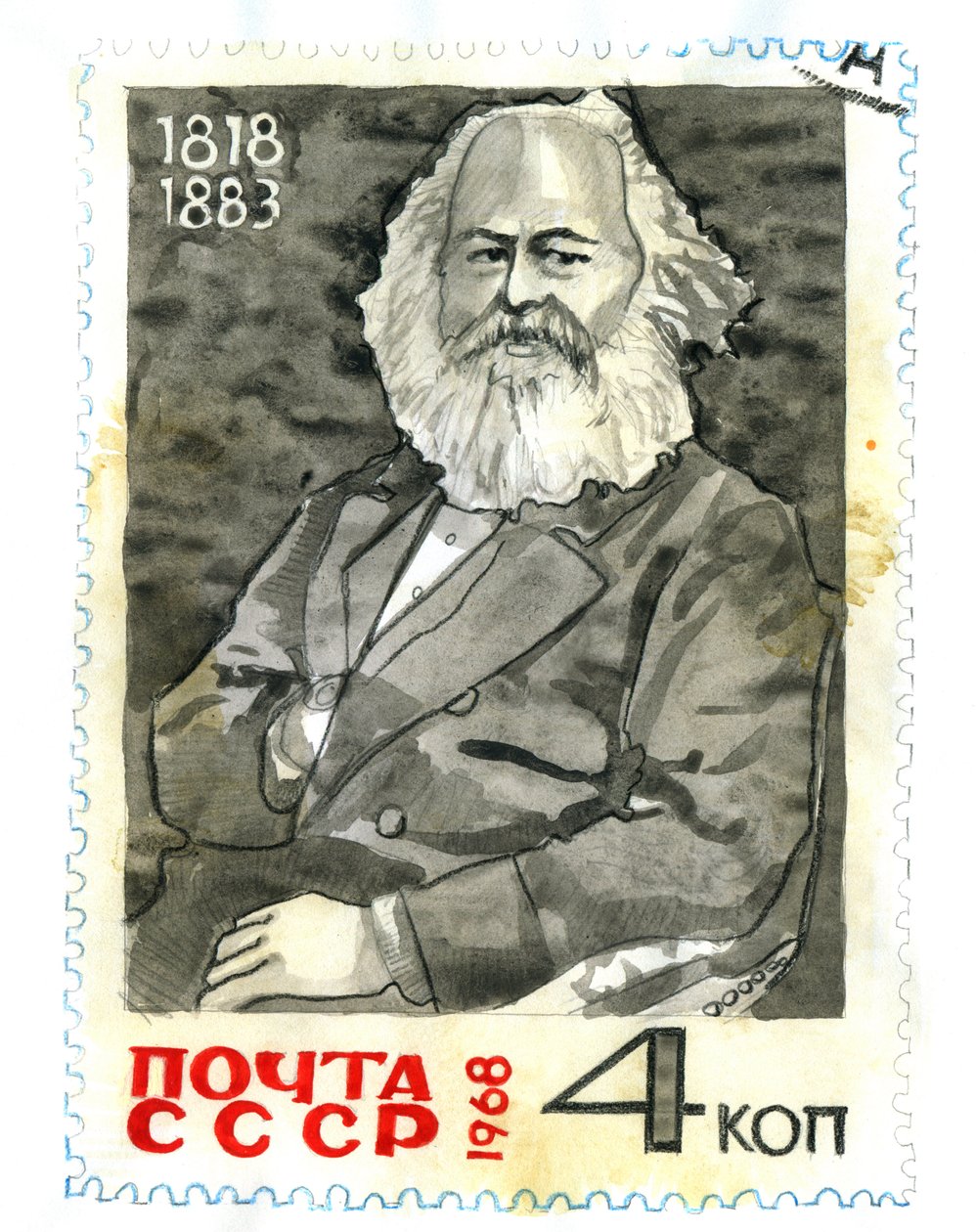 Retrato de Karl Marx (1818-1883), filósofo e teórico político polonês autorstwa Alessandro Lonati