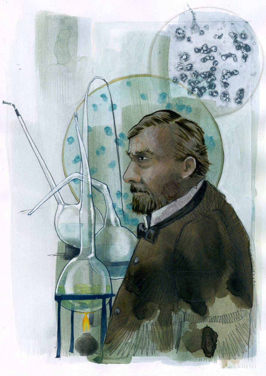 Portret Louisa Pasteura (1822-1895) naukowca francais (Portret Louisa Pasteura, francuskiego chemika i mikrobiologa znanego z odkrycia zasad szczepienia, fermentacji mikrobiologicznej i pasteryzacji) Ilustracja: Alessandro Lonat autorstwa Alessandro Lonati