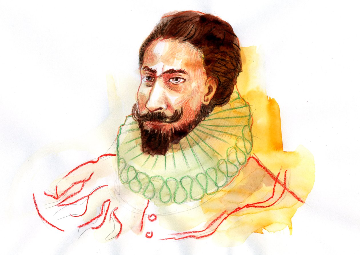 Portret Miguela de Cervantesa Saavedry (1547-1616) (Portret hiszpańskiego pisarza Miguela de Cervantesa Saavedry) autorstwa Alessandro Lonati