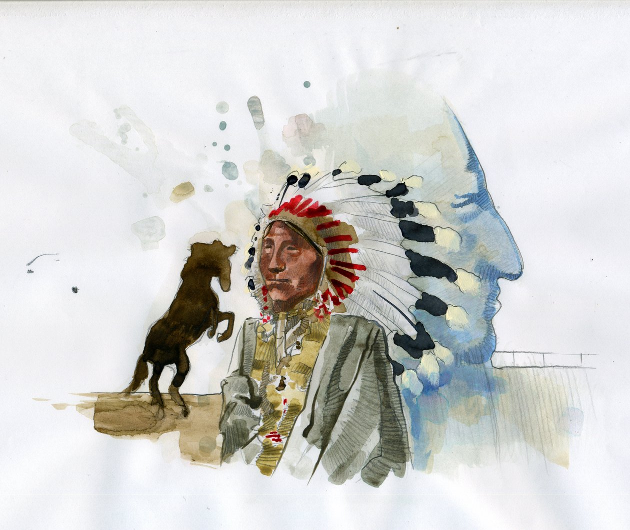 Portret rdzennego Amerykanina, przywódcy wojennego Oglala Lakota Crazy Horse (1840-1877) (Tashunka-witko) Ilustracja: Alessandro Lonati autorstwa Alessandro Lonati