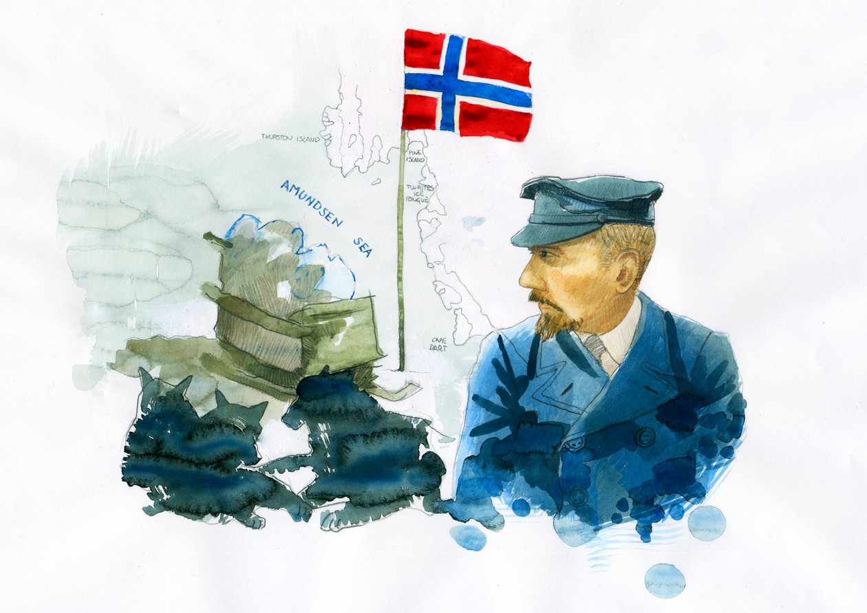Portret norweskiego żeglarza i odkrywcy Roalda Amundsena (1872-1928) (Portret norweskiego odkrywcy regionów polarnych Roalda Amundsena) Ilustracja: Alessandro Lonati autorstwa Alessandro Lonati