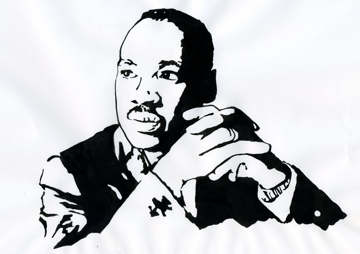 Portret pastora Martina Luthera Kinga (1929-1968) ilustracja autorstwa Alessandro Lonati