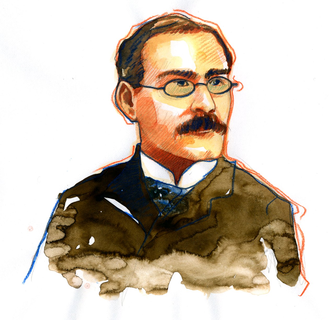 Portret Rudyarda Kiplinga (1865-1936), angielskiego pisarza ((Portret pisarza Rudyarda Kiplinga) autorstwa Alessandro Lonati