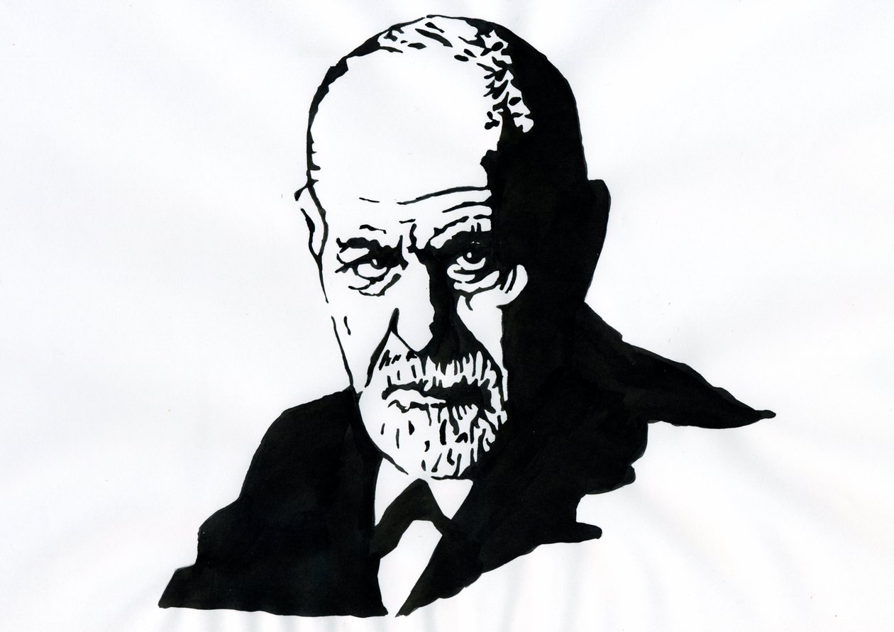 Retrato de Sigmund Freud (1856-1939), psiquiatra austríaco (Retrato de Sigmund Freud Neurologista austríaco e pai da psicanálise) - Ilustração de Alessandro Lonatipolish autorstwa Alessandro Lonati