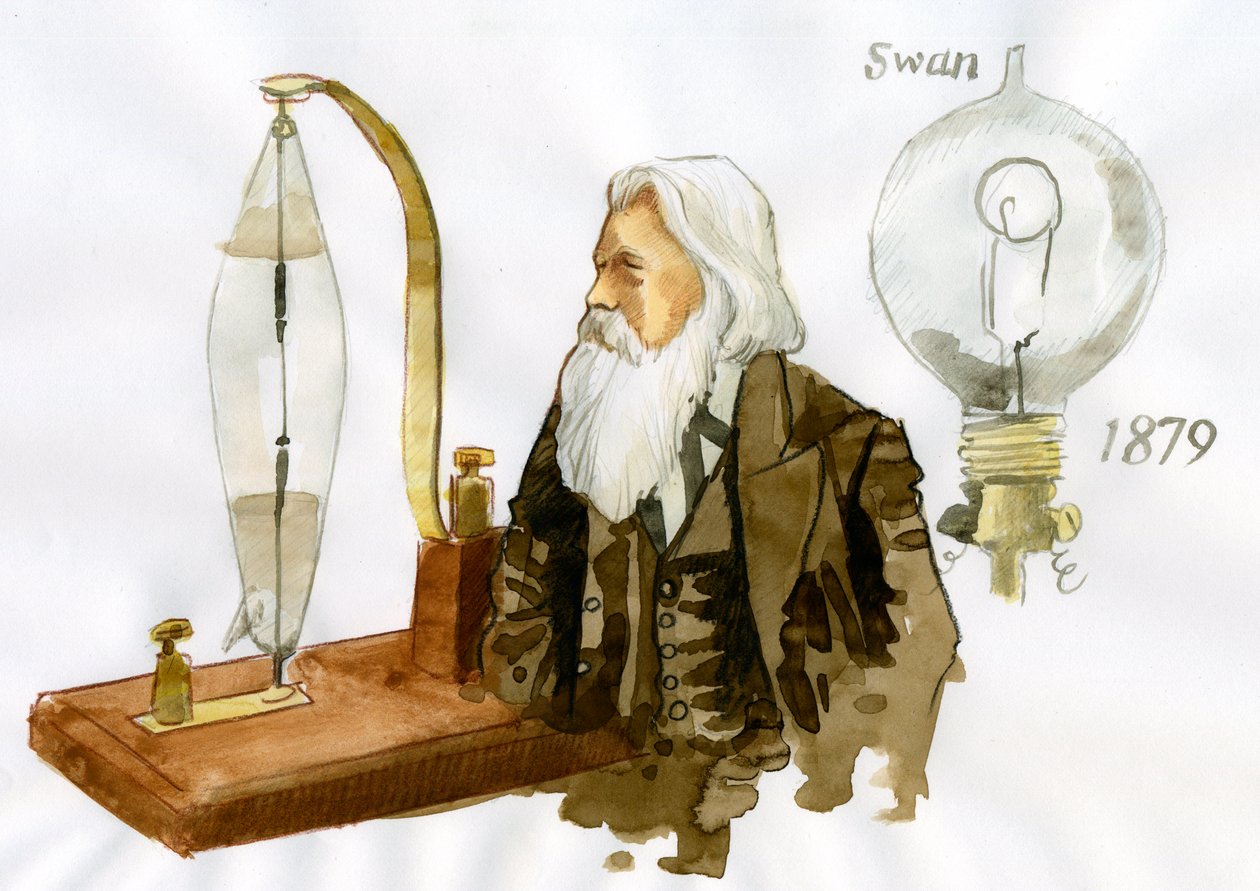 Portret Sir Josepha Wilsona Swana (1828-1914) brytyjskiego elektryka i chemika (Portret brytyjskiego fizyka i chemika Josepha Swana) autorstwa Alessandro Lonati