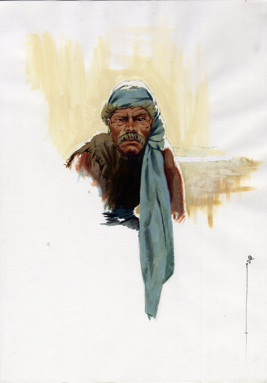 Portret pirata (korsarza) lub marynarza siedzącego w świetle dziennym. Kolorystyka autorstwa Alessandro Lonatiego. autorstwa Alessandro Lonati