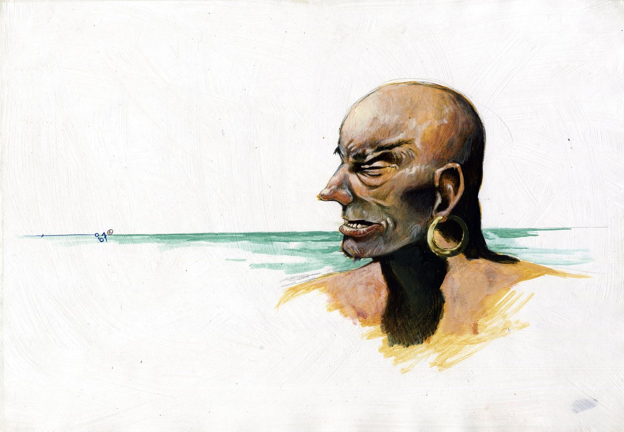 Portret pirata (korsarza) lub marynarza z morzem na dole. Kolorystyka autorstwa Alessandro Lonatiego. autorstwa Alessandro Lonati