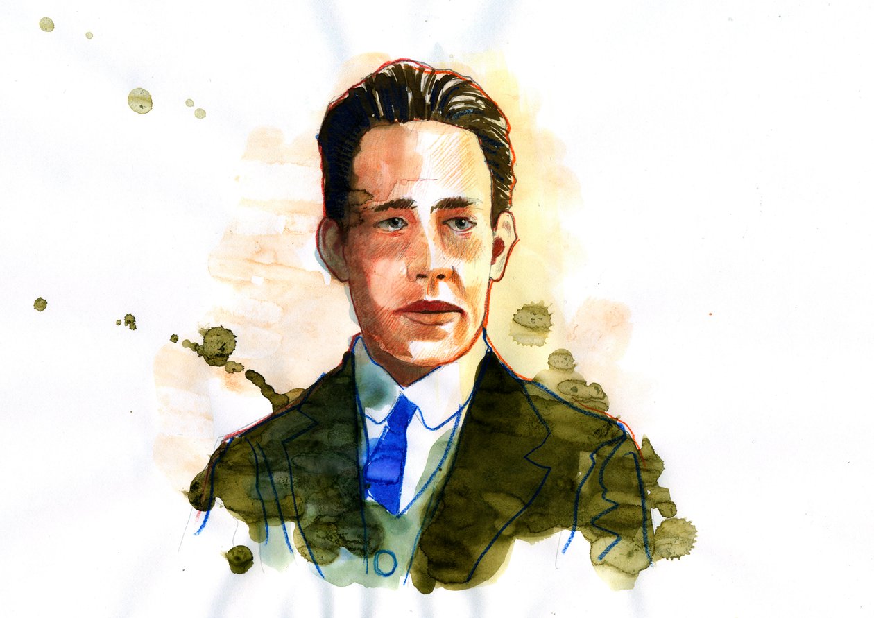 Portret duńskiego fizyka atomowego i jądrowego Nielsa Bohra (1885-1962) (duński fizyk Niels Bohr) Ilustracja: Alessandro Lonati autorstwa Alessandro Lonati