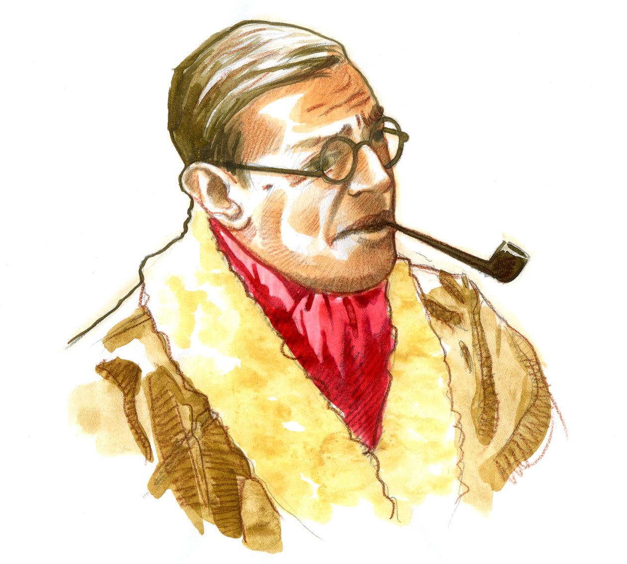 Portret francuskiego pisarza, filozofa i dramatopisarza Jean-Paul (Jean Paul) Sartre Rysunek autorstwa Alessandro Lonati