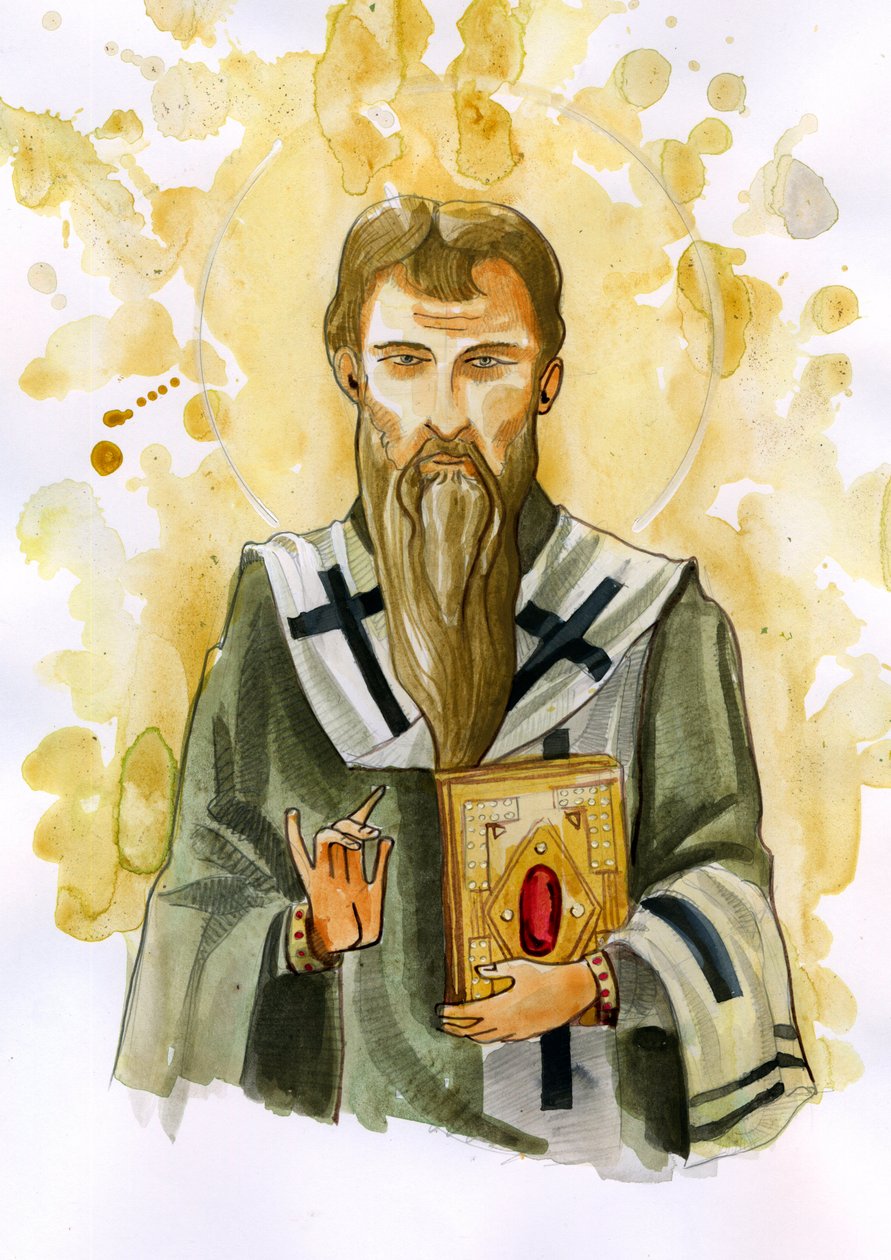 Przedstawienie Bazylego z Cezarei lub św. Bazylego Wielkiego (329-379) - ilustracja Alessandro Lonati autorstwa Alessandro Lonati