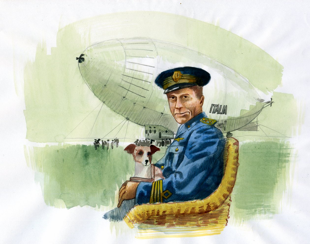 Przedstawienie włoskiego inżyniera lotnictwa i odkrywcy Umberto Nobile (1885-1978) (Portret włoskiego inżyniera lotnictwa i odkrywcy Arktyki Umberto Nobile) Ilustracja: Alessandro Lonati autorstwa Alessandro Lonati