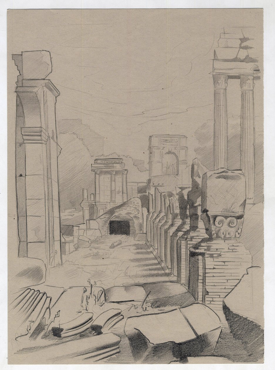 Ruínas da época romana em Roma, Fórum (foro romano) Desenho de Alessandro Lonati.polish autorstwa Alessandro Lonati