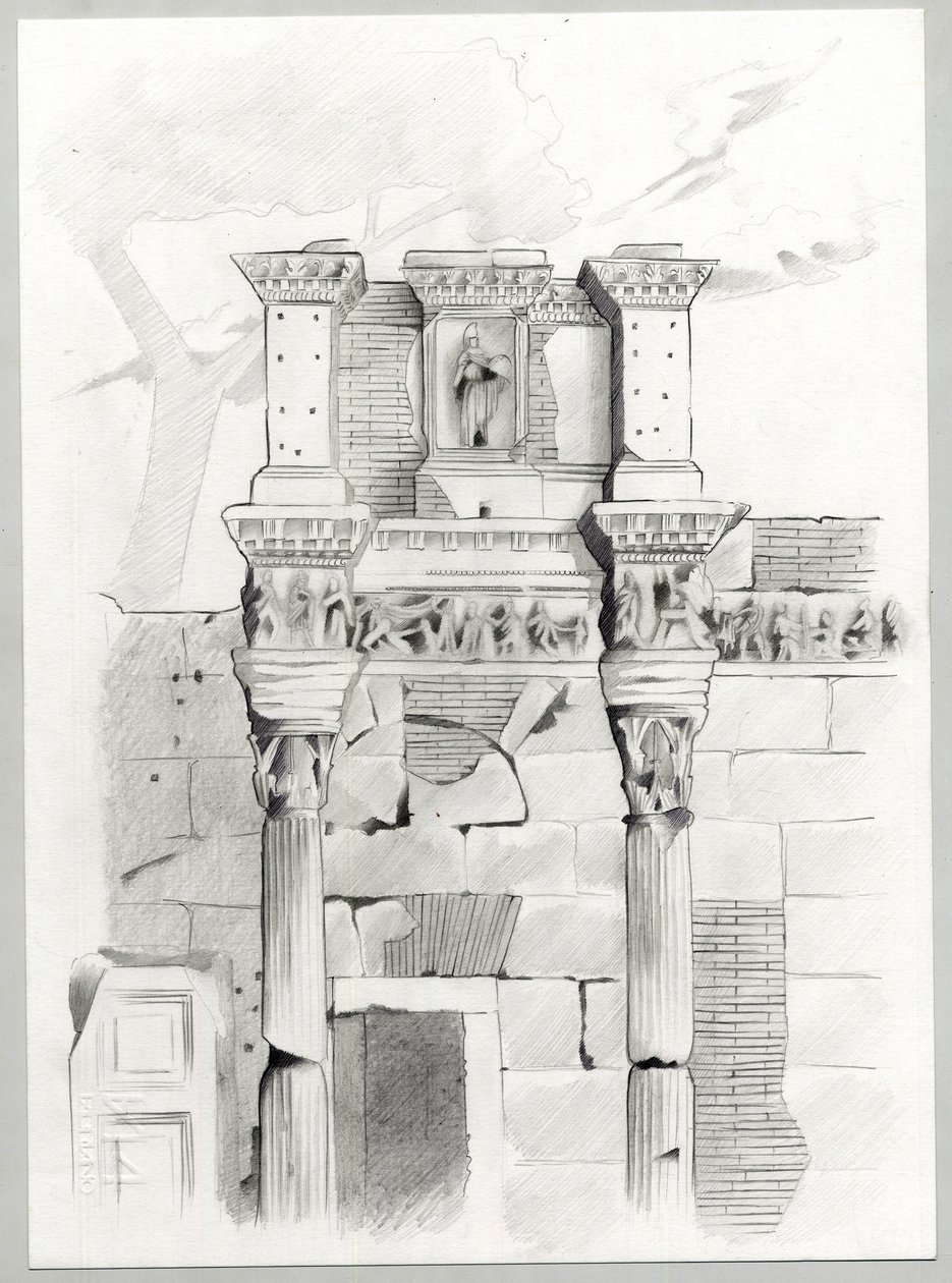 Ruiny z czasów rzymskich w Rzymie, Forum (foro romano) Rysunek Alessandro Lonati. autorstwa Alessandro Lonati