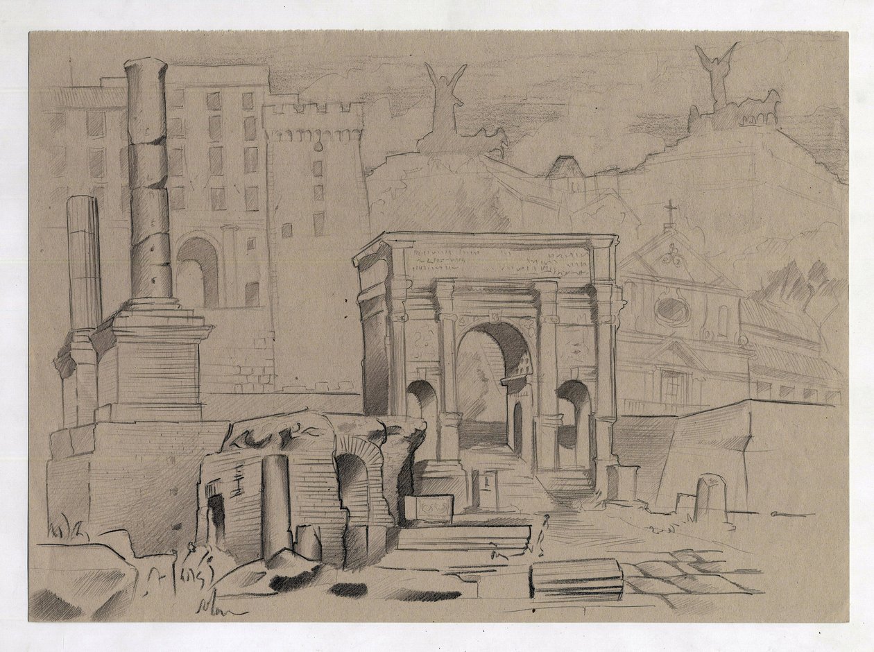 Ruiny z czasów rzymskich w Rzymie, Forum (foro romano) Rysunek Alessandro Lonati. autorstwa Alessandro Lonati