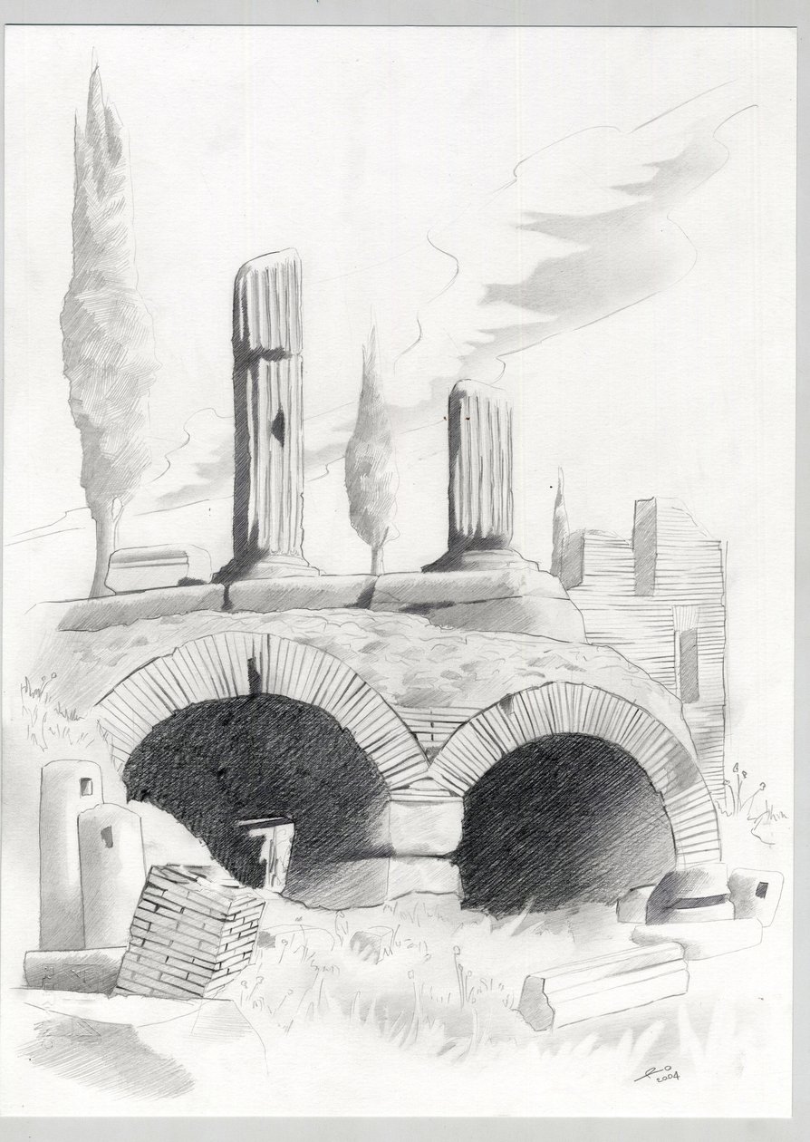Ruiny z czasów rzymskich w Rzymie, Forum (foro romano) Rysunek Alessandro Lonati. autorstwa Alessandro Lonati