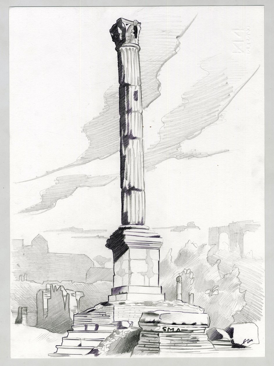 Ruiny z czasów rzymskich w Rzymie, Forum (foro romano) Rysunek Alessandro Lonati. autorstwa Alessandro Lonati