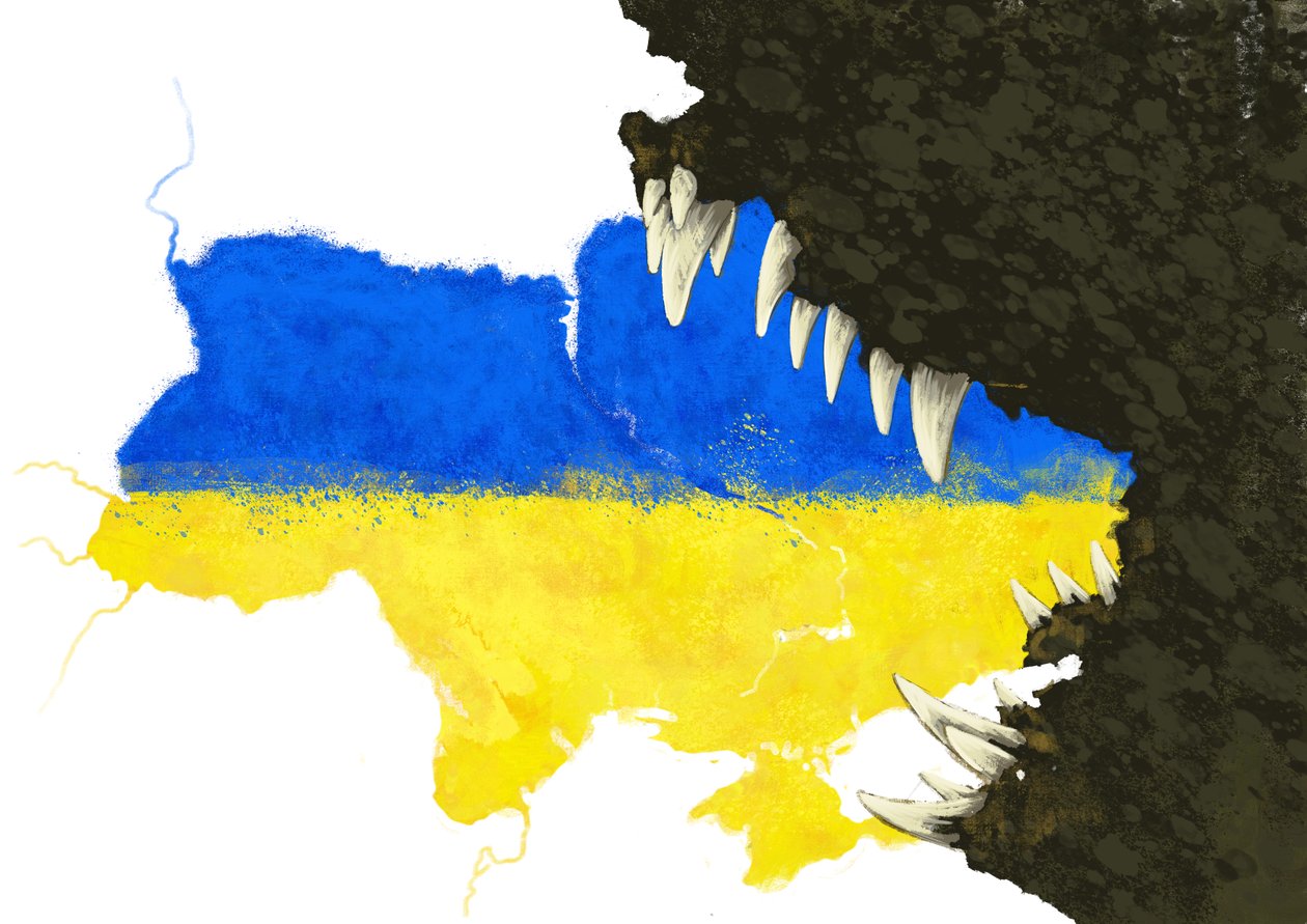 Rosja atakuje Ukrainę, żeby ją zjeść, 2022 (ilustracja) autorstwa Alessandro Lonati