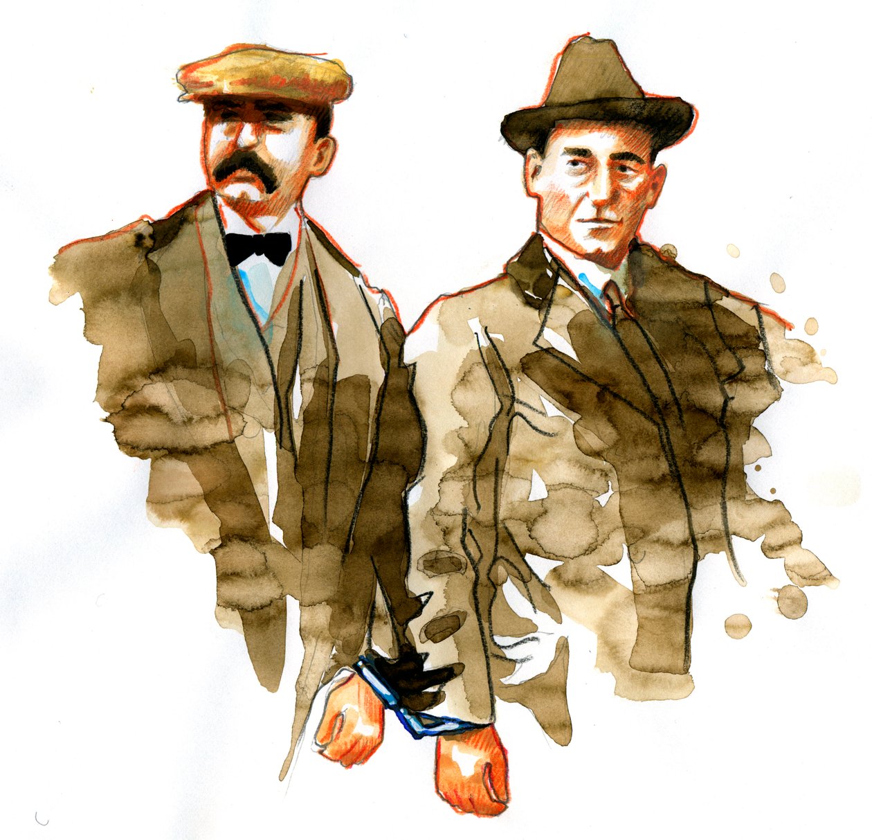 Sprawa Sacco i Vanzettiego: portret włoskich anarchistów Bartolomeo Vanzettiego (po lewej) i Nicoli Zacco - (Portret włoskich anarchistów Bartolomeo Vanzettiego (po lewej) i Nicoli Sacco) autorstwa Alessandro Lonati