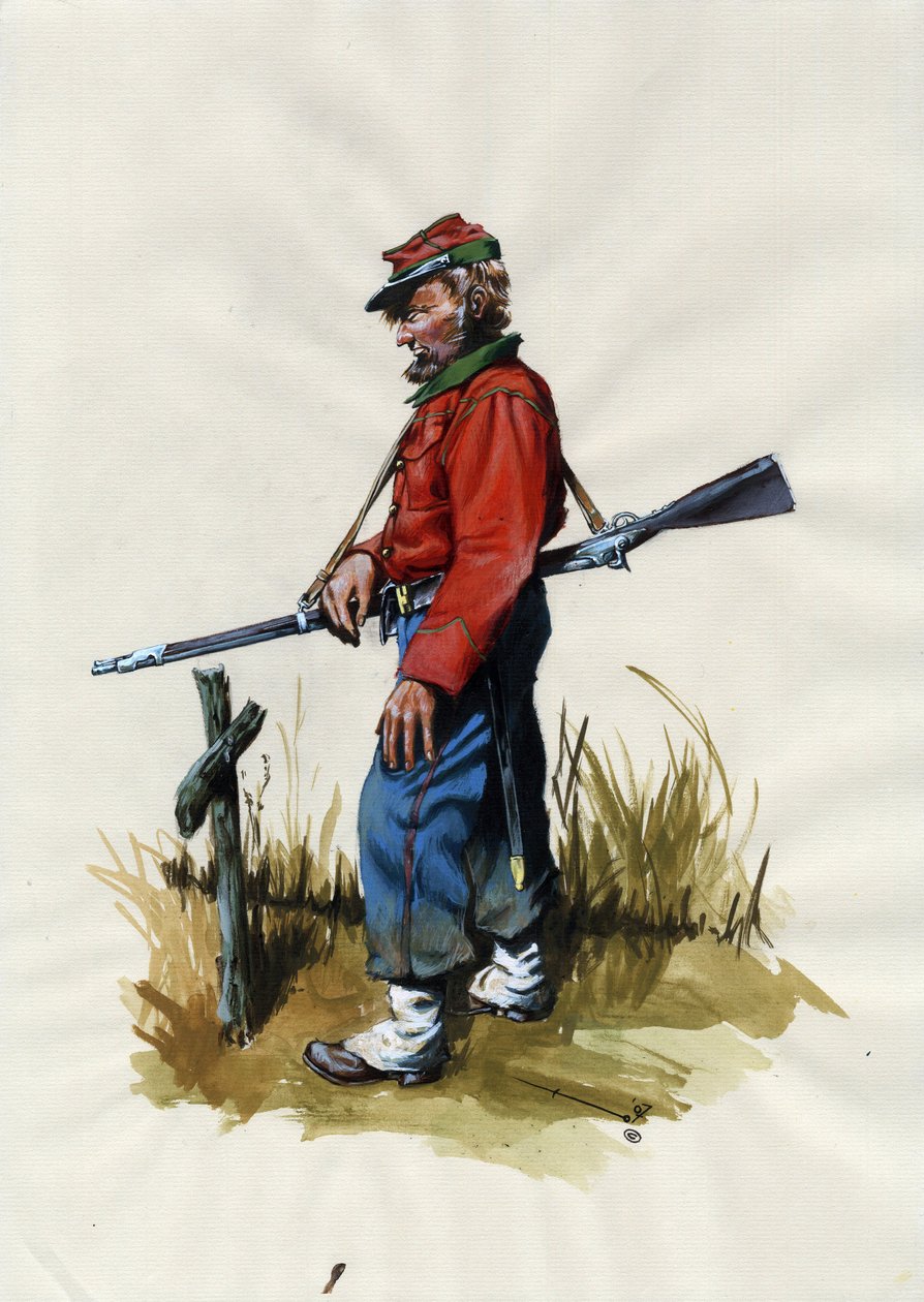 Drugie Cesarstwo (1852-1870): zjednoczenie Włoch (Risorgimento), ochotnik armii Garibaldiańskiej, znany jako bojownik „czerwonej koszuli” dla sprawy Giuseppe Garibaldiego (1807-1882) we Włoszech autorstwa Alessandro Lonati