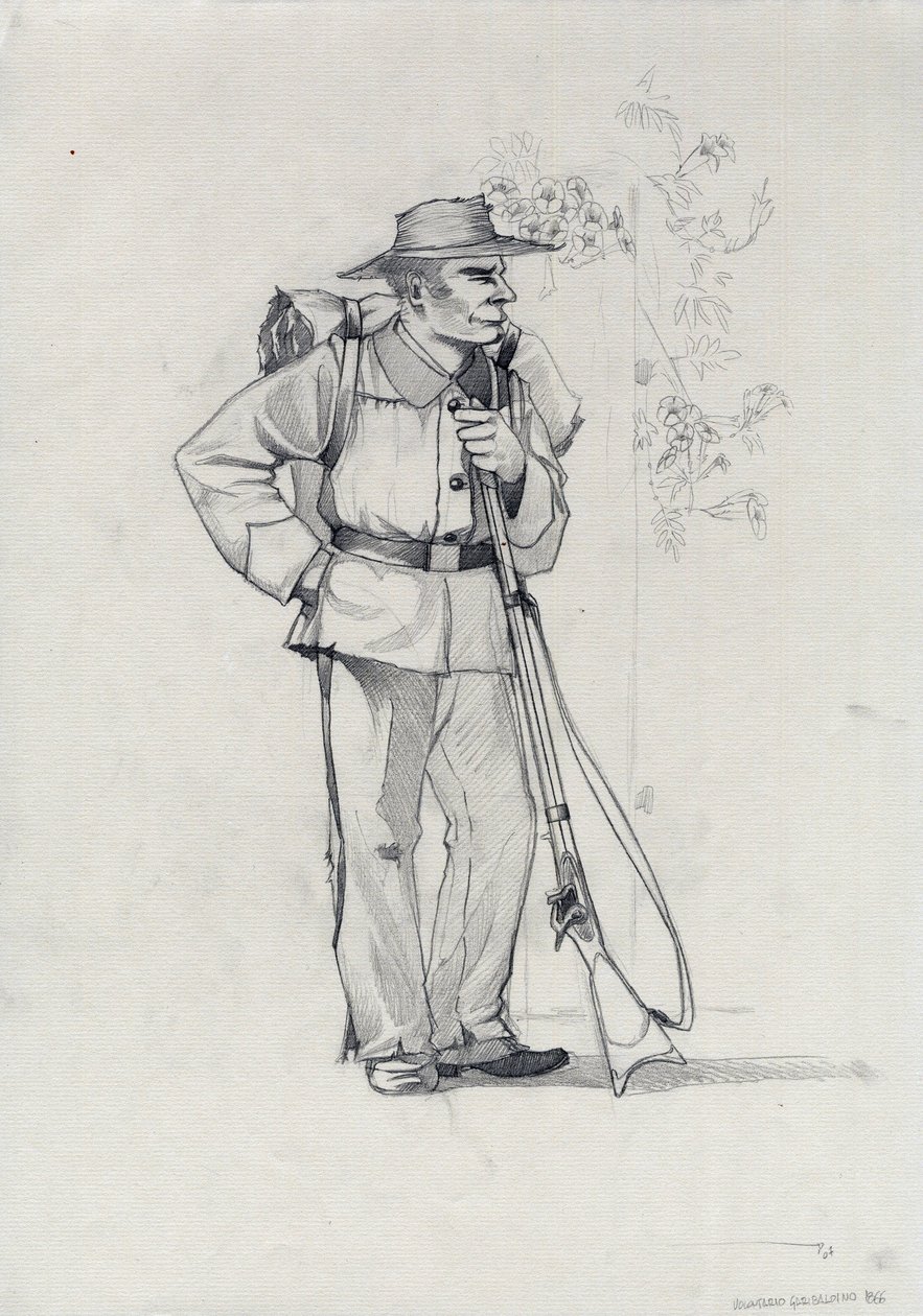 Drugie Cesarstwo (1852-1870): zjednoczenie Włoch (Risorgimento), ochotnik armii Garibaldiańskiej, znany jako bojownik „czerwonej koszuli” dla sprawy Giuseppe Garibaldiego (1807-1882) we Włoszech autorstwa Alessandro Lonati