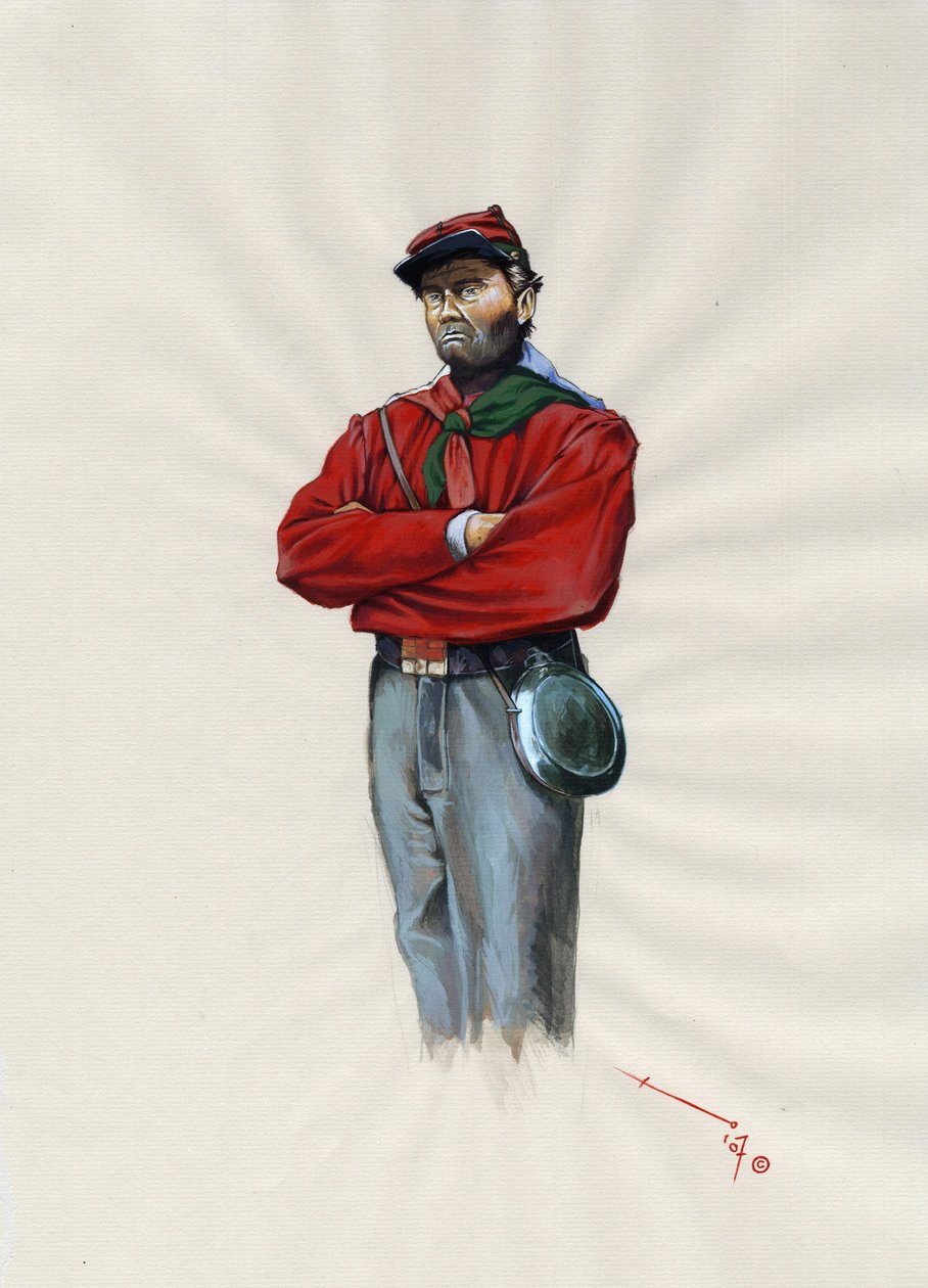 Drugie Cesarstwo (1852-1870): zjednoczenie Włoch (Risorgimento), ochotnik armii Garibaldiańskiej znany jako bojownik „czerwonej koszuli” w sprawie Giuseppe Garibaldiego (1807-1882) we Włoszech autorstwa Alessandro Lonati