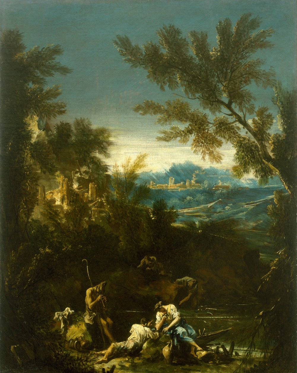Pejzaż z postaciami, c. 1715 autorstwa Alessandro Magnasco