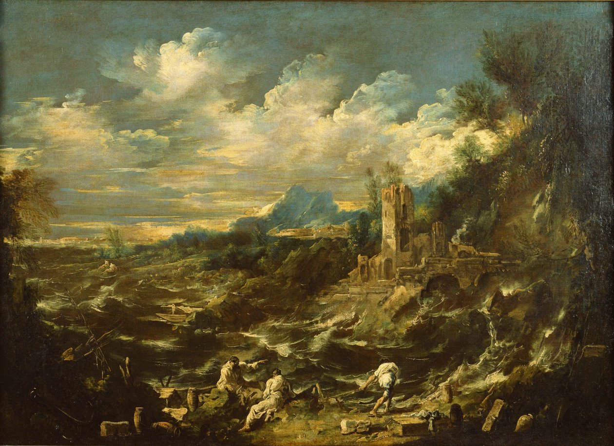 Krajobraz ze wzburzonym morzem, ok. 1720 autorstwa Alessandro Magnasco