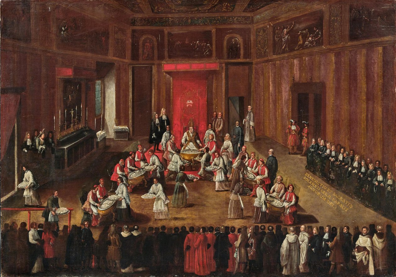 Ceremonia Agnus Dei celebrowana przez papieża Klemensa XI, c. 1710. autorstwa Alessandro Piazza
