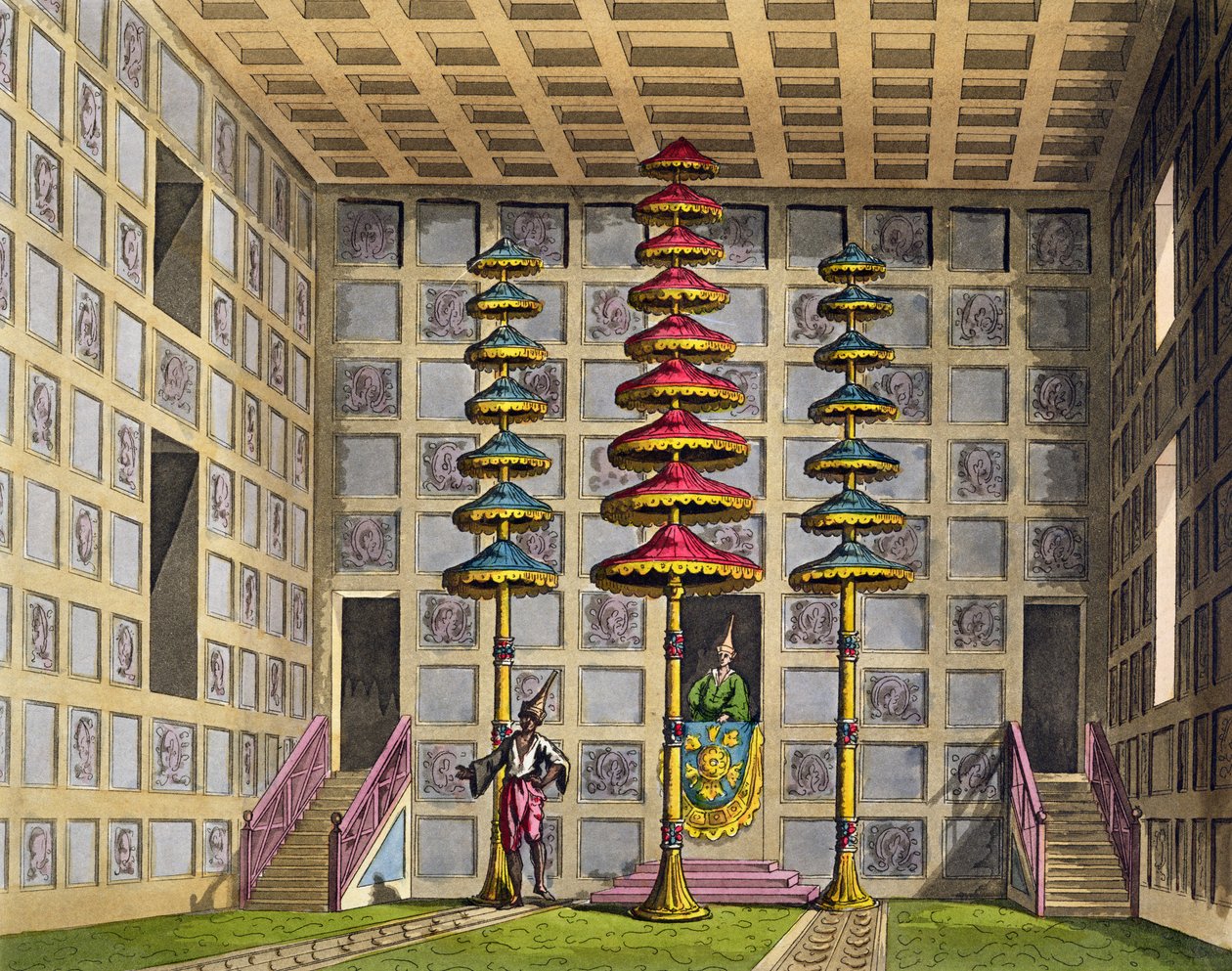 Audience Hall, Cochin China, płyta 88 z „Le Costume Ancien et Moderne” Julesa Ferrario, sztychowana przez Gaetano Zancona (1771-1816) wydana ok. 1820-30 autorstwa Alessandro Sanquirico
