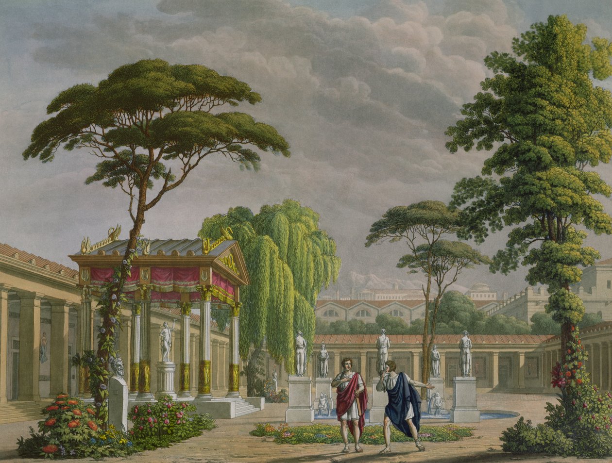Ogrody Domu Diomede w Pompejach, dekoracja do opery „Ostatnie dni Pompejów” Giovanniego Paciniego (1796-1867), wystawionej w La Scali w Mediolanie, 1827 autorstwa Alessandro Sanquirico