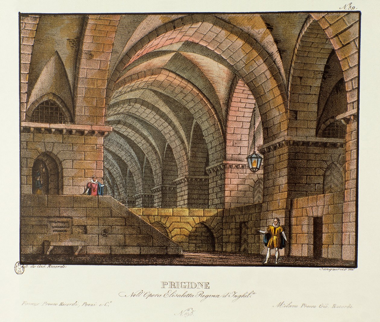 Norfolk odwiedza więźnia Leicester w więzieniu scenograficznym na wystawienie w 1828 opery „Elisabetta, Regina d