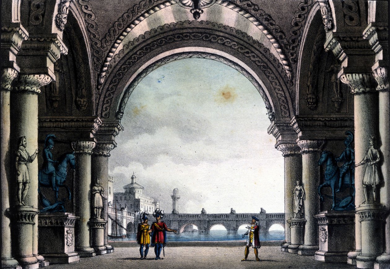 Scenografia Sanquirico do opery „Bianca i Fernando” Vincenzo Belliniego autorstwa Alessandro Sanquirico