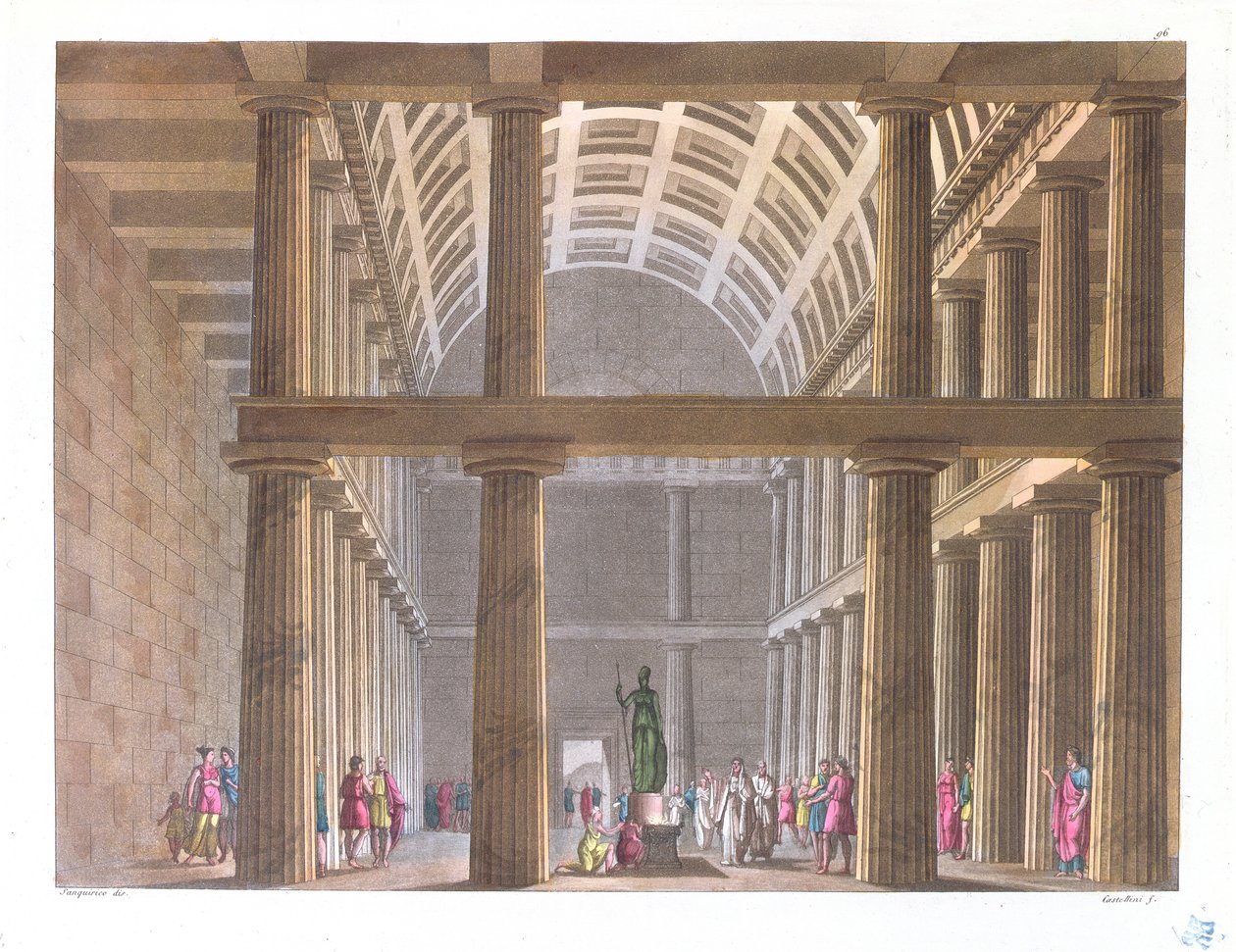 Wnętrze Partenonu, ilustracja z "Le Costume Ancien ou Moderne" Jules Ferrario, grawerowana przez G. Castellini, Mediolan 1821 (rycina kolorowa) autorstwa Alessandro Sanquirico
