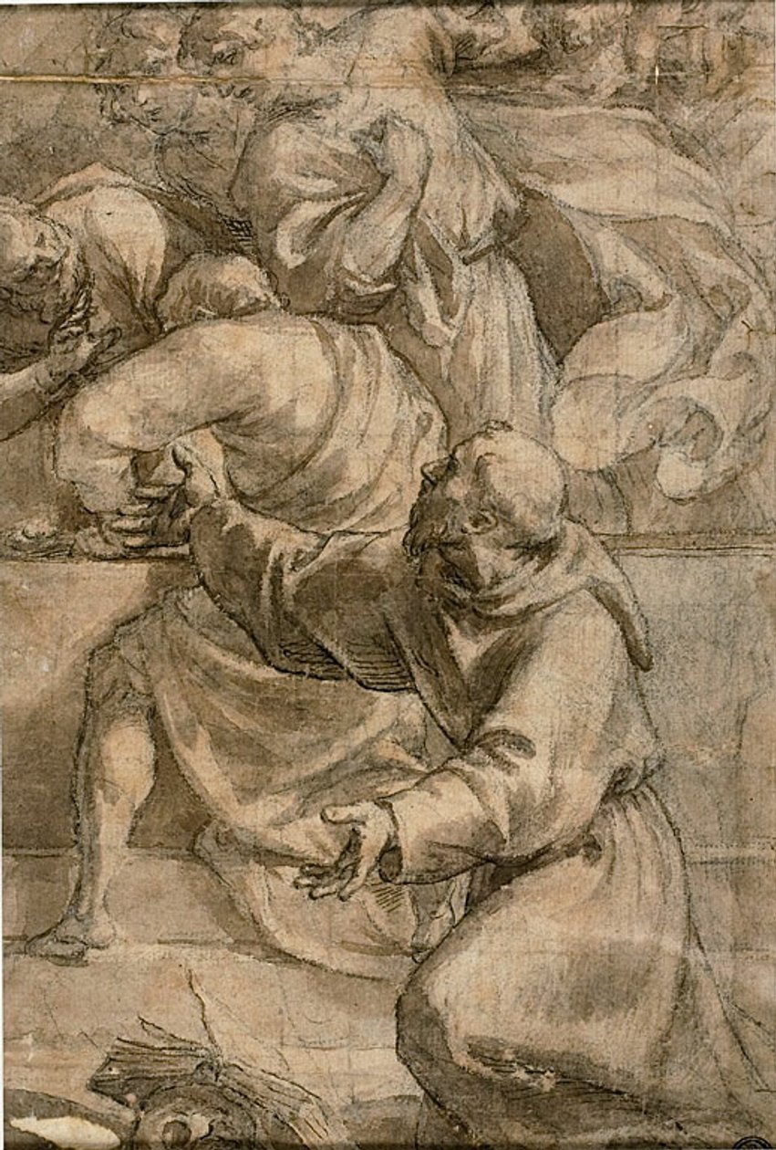 Fragment sceny Wniebowzięcia (): Apostołowie ze świętym Franciszkiem z Asyżu na pierwszym planie autorstwa Alessandro Turchi