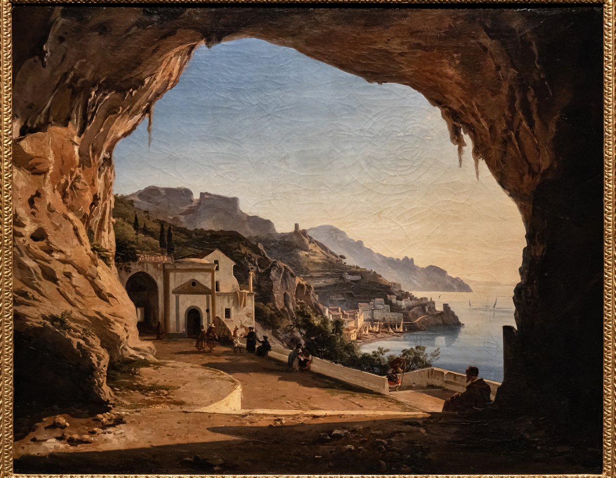 Jaskinia Kapicynów w Amalfi, ok.1850 (olej na płótnie) autorstwa Alessandro la Volpe