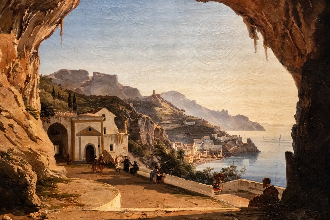 Jaskinia Kapicynów w Amalfi, ok.1850 (olej na płótnie) autorstwa Alessandro la Volpe
