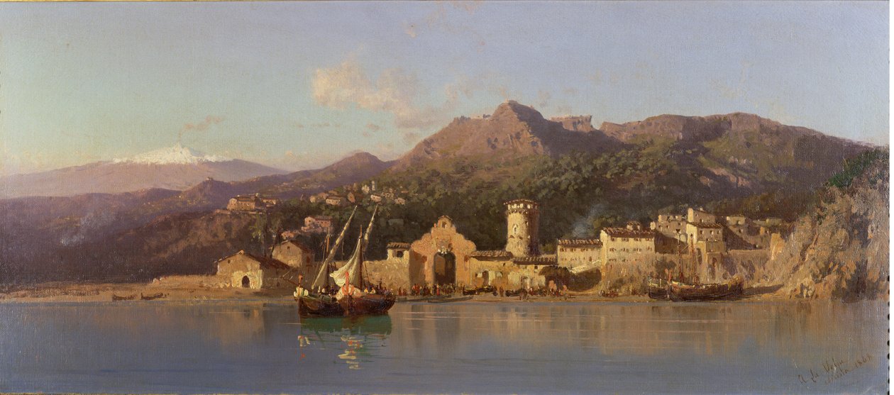 Widok na Taorminę na Sycylii z Etną w tle, 1868 autorstwa Alessandro la Volpe