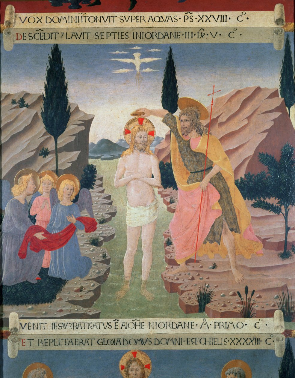 Chrzest Chrystusa, detal z szuflady szafy do przechowywania srebra, ok. 1450-53 (tempera na desce) autorstwa Alessio Baldovinetti