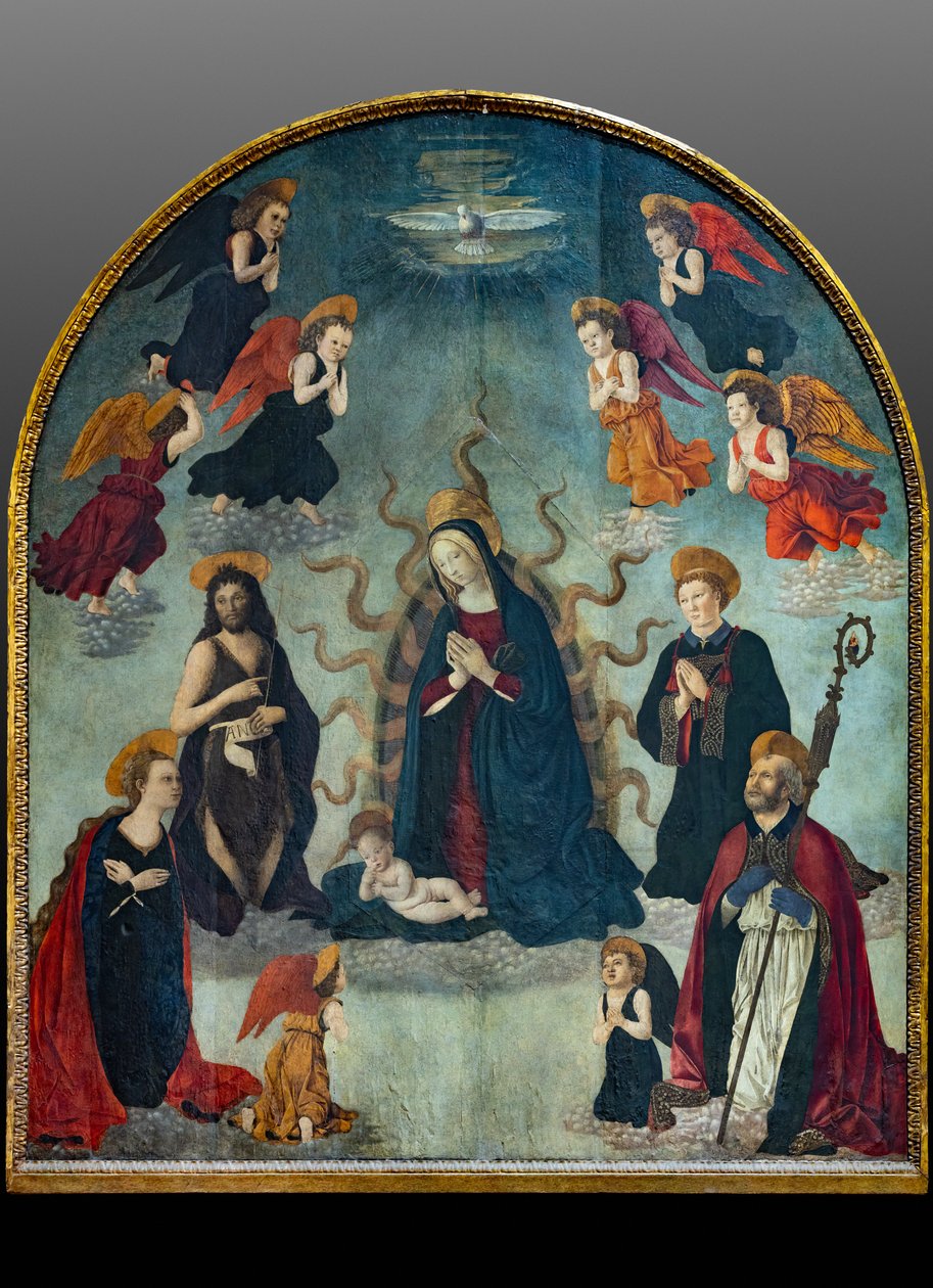 Madonna z Dzieciątkiem i Świętymi (olej na desce) autorstwa Alessio & Scheggini Michele da Larciano (known as Graffione) (1470 85) Baldovinetti