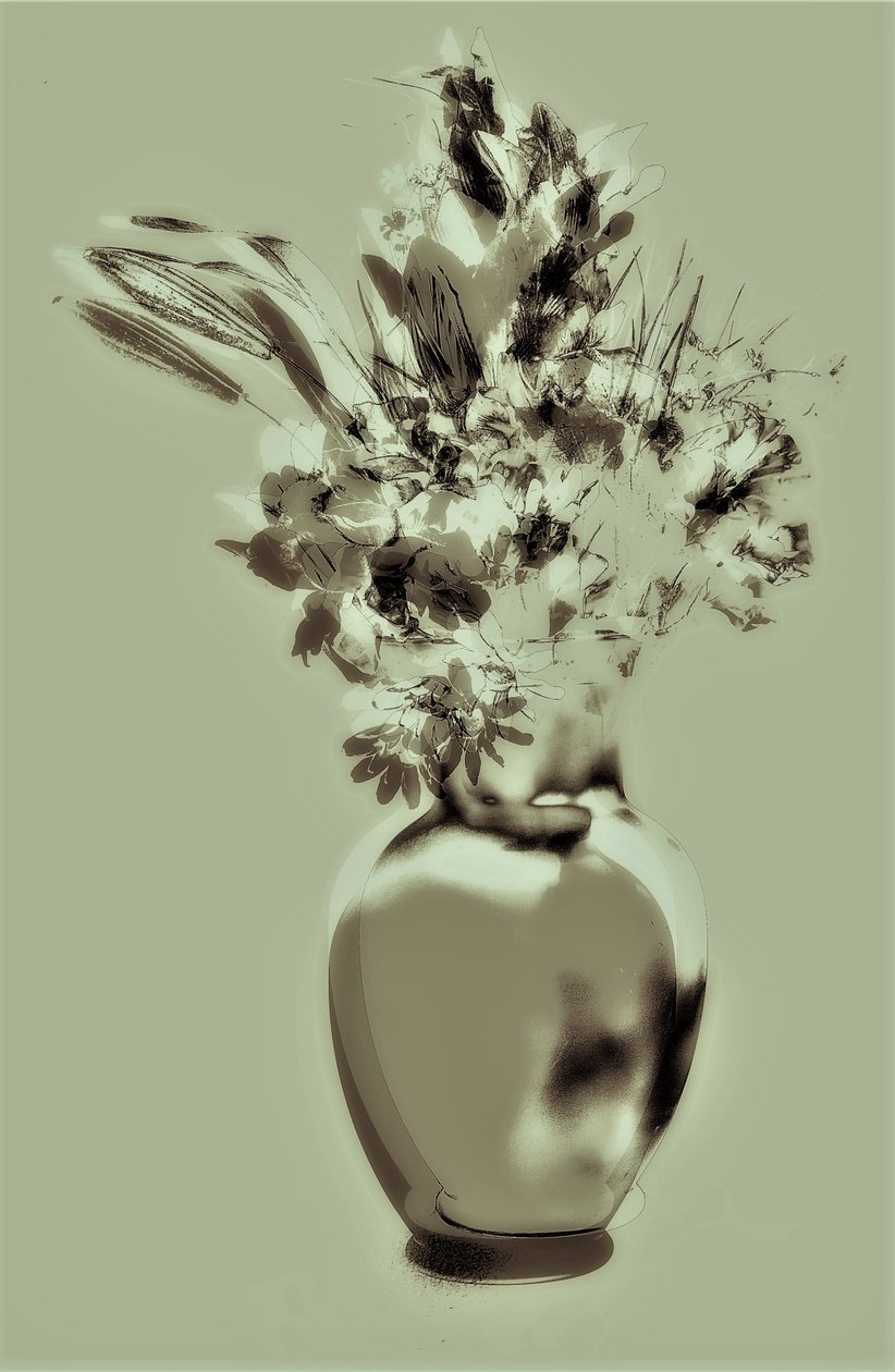 zielona martwa natura, 2019, (media mieszane) autorstwa Alex Caminker