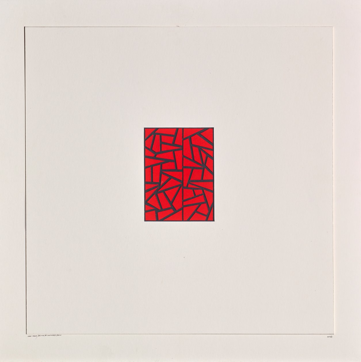 Red Bits on White, 2021 (emalia na karcie) autorstwa Alex Dunn